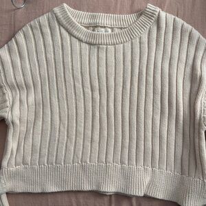 La Hearts Beige Ribbed Crew Neck Sweater